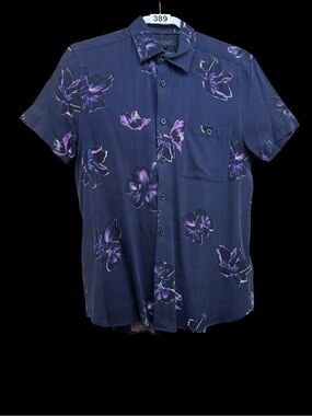 Ted Baker London Navy Short-Sleeve Button-Down with Purple Floral Print
